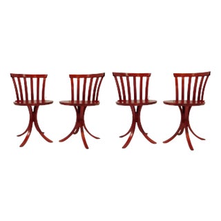 Swedish Red Lacquered Birch Slat Back Dining Chair by Jan Hallberg & Sune Formel for Edsbyverken, 1967 For Sale