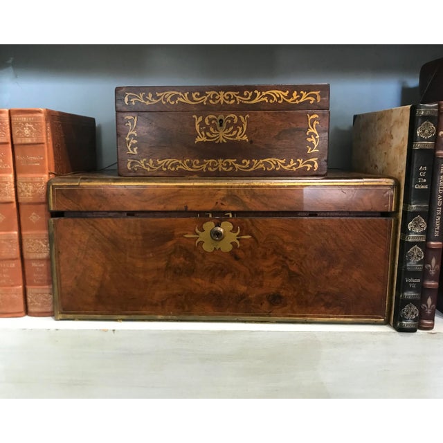 1900s Art Deco Rosewood Sewing Box With Brass Filigreed Inlay For Sale - Image 9 of 10