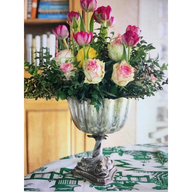 Vintage Brass Antique Dolphin Base Fluted Centerpiece Bowl For Sale In Palm Springs - Image 6 of 7