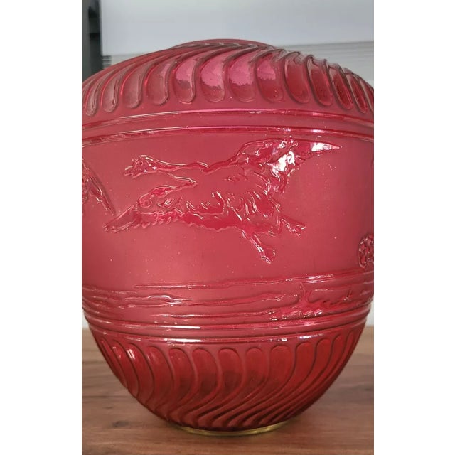 19thc French Antique Napoleon III Ruby Red Crystal Electrified Hanging Lantern Depicting Birds Signed by Baccarat For Sale - Image 10 of 12