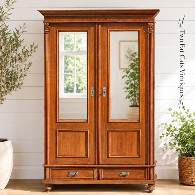Victorian Antique Victorian Mirrored Wardrobe | Armoire | Linen Press | Circa 1880–1910 For Sale - Image 3 of 18