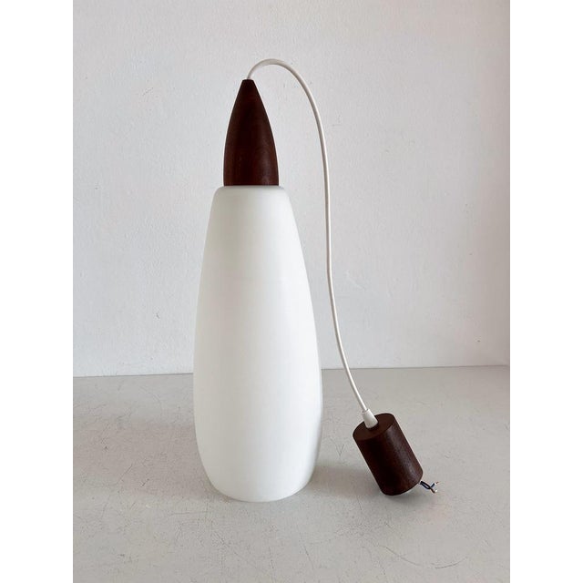 Mid-Century Italian Teak and Milk Glass Pendant, 1960s For Sale - Image 6 of 15