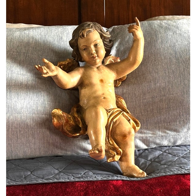 18th Century Baroque Polychrome Giltwood Putto Cherub Sculpture For Sale - Image 18 of 18