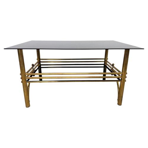 Hollywood Regency Postmodern Brass and Black Glass 2-Tier Coffee Table, 1960s For Sale - Image 10 of 10