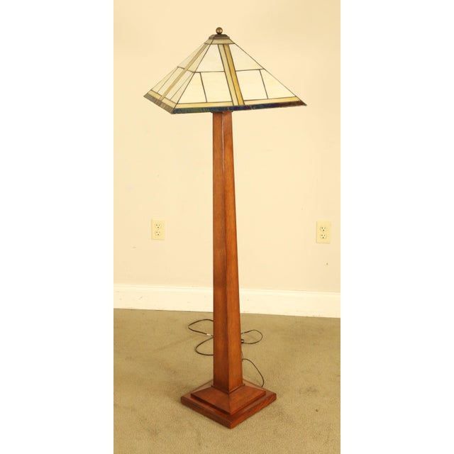 Stickley Mission Collection Oak Square Base Floor Lamp with Art Glass