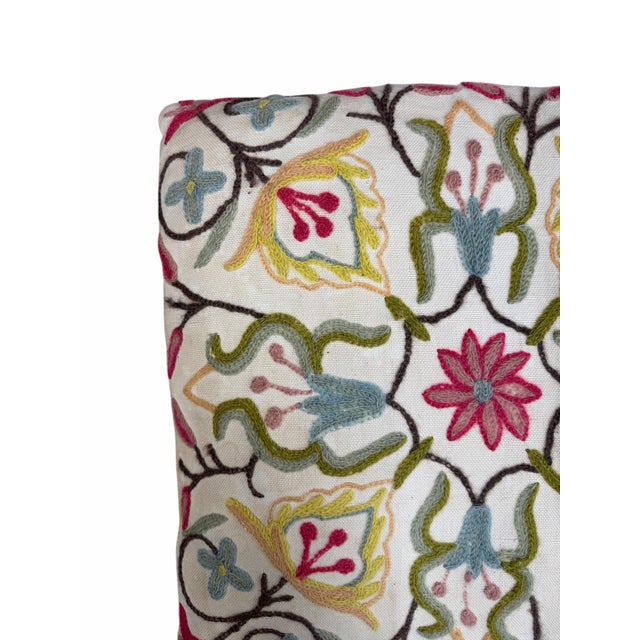 Dark Pink Vintage Crewel Embroidered Decorative Accent Pillow For Sale - Image 8 of 10