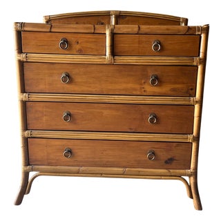 Vintage Chest of 5 Drawers with Wicker Top and Sides For Sale