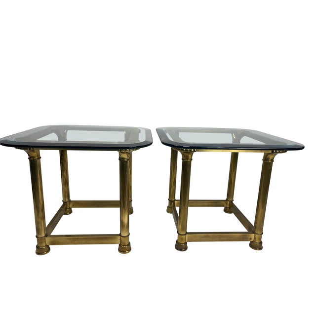 Metal 1950's Brass and Glass Side Tables with Shell Decoration - A Pair For Sale - Image 7 of 18