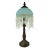 1940s Art Nouveau Boudoir Lamp With Blue Satin Glass Shade & Beaded Fringe 15-1/2” For Sale