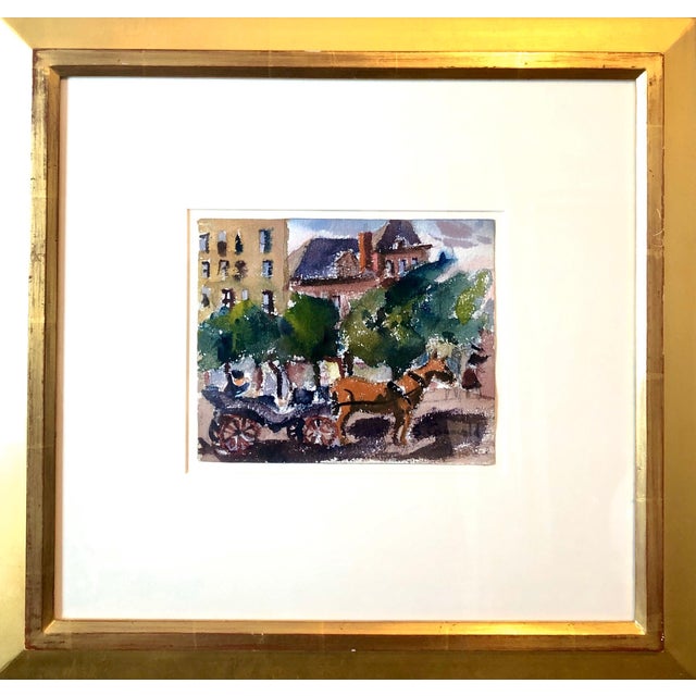Horse and Buggy 59th st. Manhattan (fauvist painting of NYC outside central park) 1940's. image is 6.25 X 7.5 inches. Hand...