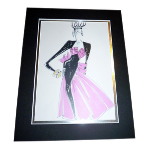 Vintage 1990s Paris Fashion Stat Matted- Avant-Garde Plaid Couture Study Attributed to Ungaro
