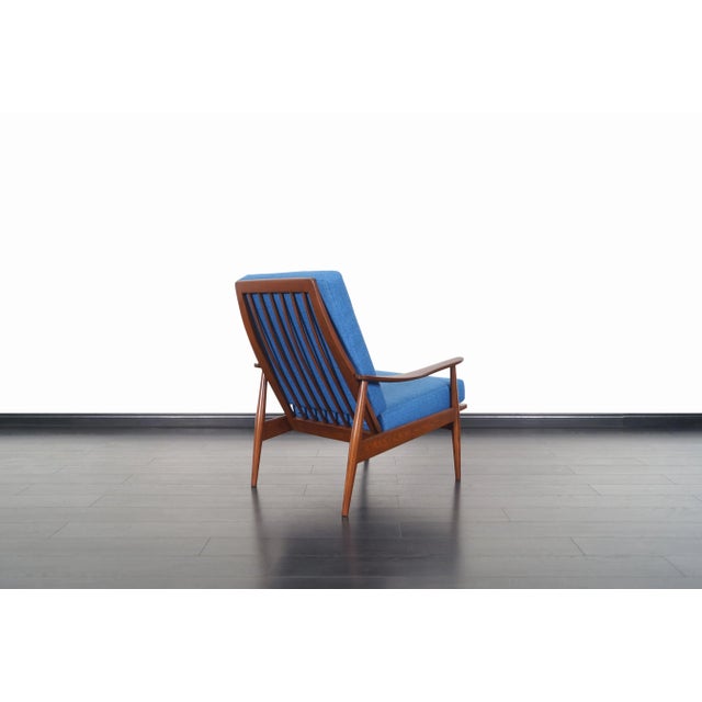 Blue Mid-Century Modern Walnut Spindle Back Lounge Chair, 1950s For Sale - Image 8 of 8