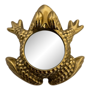 Vintage Mid-Century Brass Frog Magnifying Glass and Paperweight