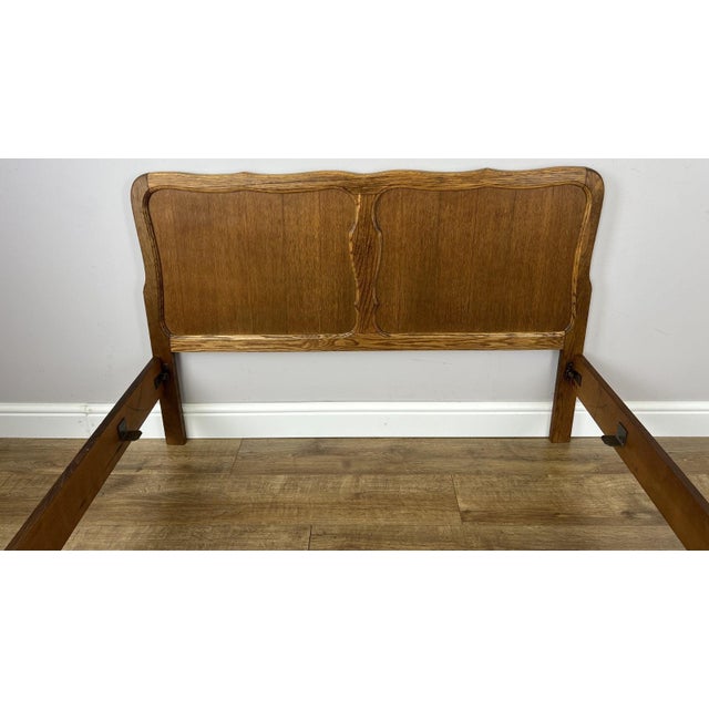Wood Vintage French Louis XVI Double Bed Frame in Oak with Carved Headboard For Sale - Image 7 of 11