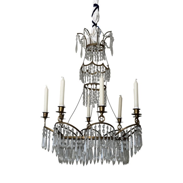 Swedish Brass and Crystal Chandelier,1800s For Sale