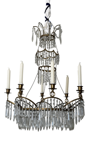 Swedish Brass and Crystal Chandelier,1800s