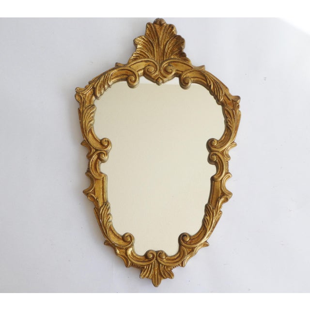 Small Baroque Style Gilded Wall Mirror, 1960s For Sale - Image 4 of 9