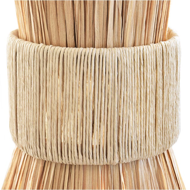 Worlds Away Matthew Izzo Home Pax Elongated Hourglass Natural Rafia Wrapped Pendant Light For Sale - Image 4 of 5