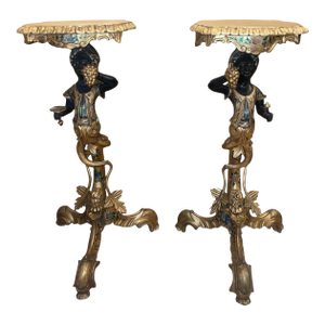 Pair of Mid-19th Century Italian Polychrome & Gilt Blackamoor Pedestal Tables