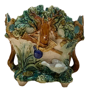 French Majolica Jardinere With Hunting Scenes