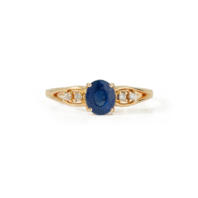 VR Jewels Vintage Style 1.01ct Blue Sapphire Birthstone 14k Gold Diamond Proposal Ring Size 8 For Sale - Image 4 of 17