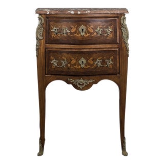 Small Louis XV Style Commode with Marquetry and Red Marble Top For Sale