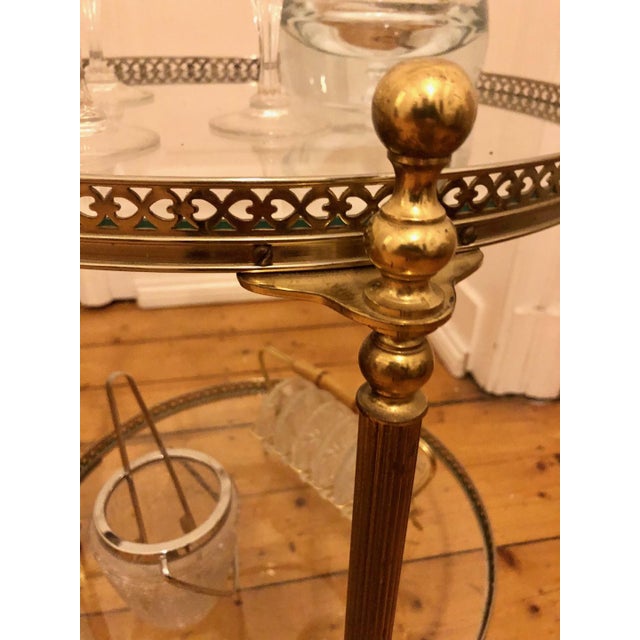 Antique Style Round Brass Bar Cart with Smoked Glass Tops, 1950s For Sale - Image 4 of 15