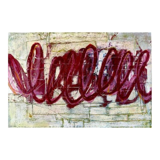 Christiane Corcelle "Rouge Pour Toujours Iii" Acrylic and Collage on Canvas, Abstract Painting With Crimson Loops, 2026 For Sale