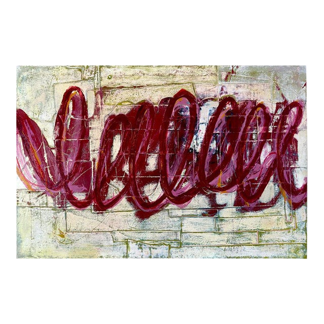 Christiane Corcelle "Rouge Pour Toujours Iii" Acrylic and Collage on Canvas, Abstract Painting With Crimson Loops, 2026 For Sale