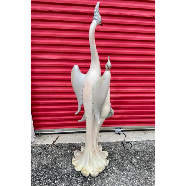 Ecru 62” Ft Vintage Brass and Carved Solid Wood Herons Cranes Birds Sculpture Manner of Sarried For Sale - Image 8 of 12