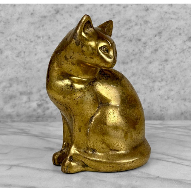 Mid-Century Modern Vintage Traditional Brass Cat 8" Sculpture For Sale - Image 3 of 9