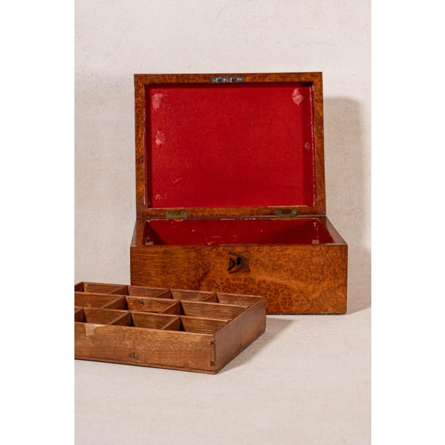 Antique English Burl Walnut Box With Red Painted Interior For Sale - Image 4 of 10