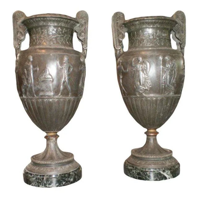 19th Century French Neoclassical Style Urns on Marble Bases-Pair For Sale - Image 10 of 10