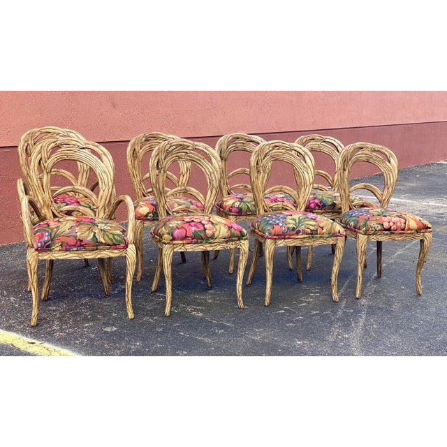 Vintage Coastal Carved Banana Leaf Dining Chairs Set Of 8 Chairish
