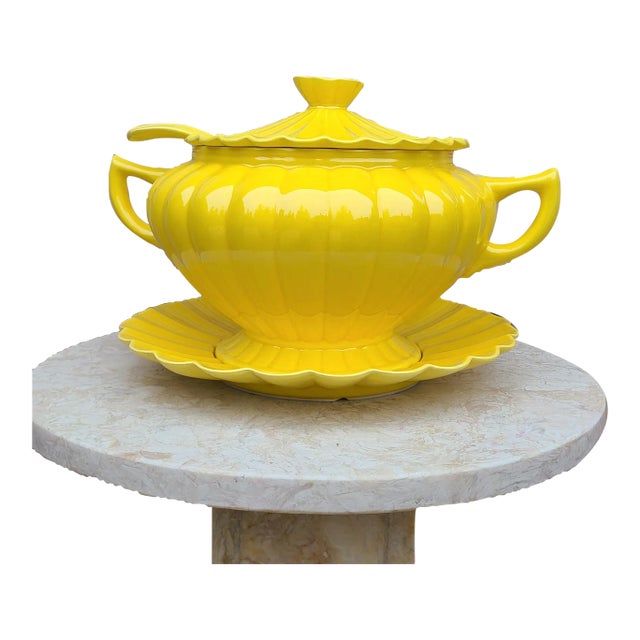 新品 英国製 【California 】Soup Dish 4枚 Mid Century California Pottery Vibrant Yellow Soup Tureen