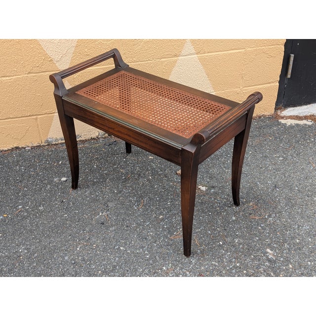 Vintage Wood and Cane Seat Piano or Vanity Bench For Sale In Washington DC - Image 6 of 9