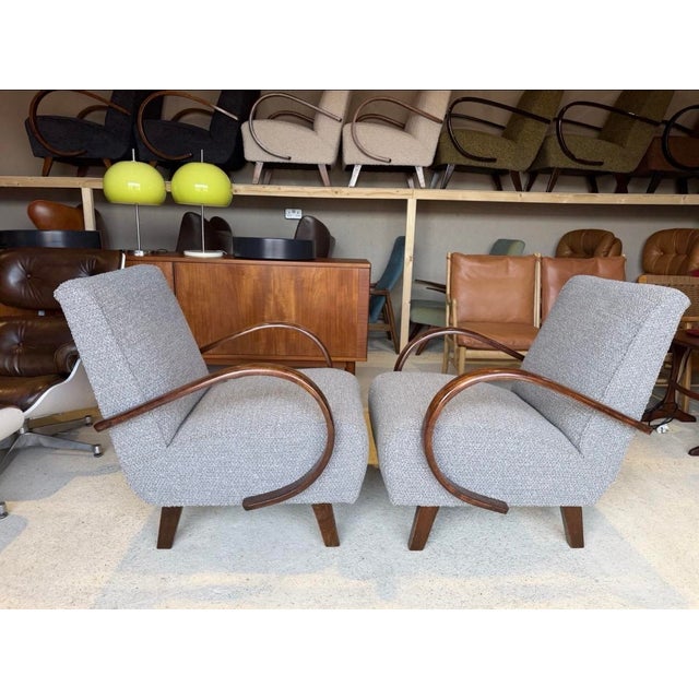 Jindrich Halabala armchairs. Brand new upholstery, new cushion seats, new covers all over. The springs are original in...