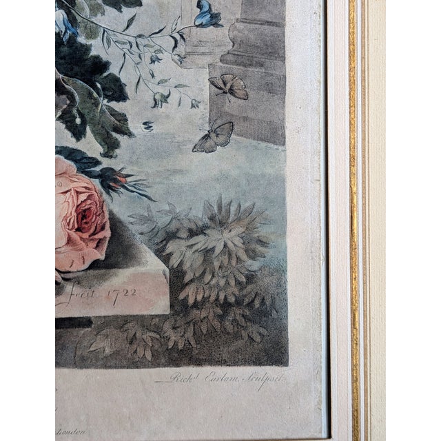 Jan Van Huysum, A Flower Piece and a Fruit Piece, London: Richard Earlon and John Boydell, 1778, Watercolors on Mezzotint, Framed, Set of 2 For Sale - Image 6 of 18