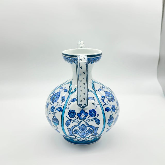 Handmade Ceramic Ewer (20cm) – Blue and White Panel Pattern – Traditional Ibrik Form For Sale - Image 12 of 13