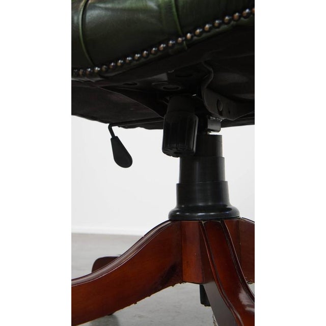 English Green Cowhide Chesterfield Desk Chair on Wheels For Sale - Image 9 of 15