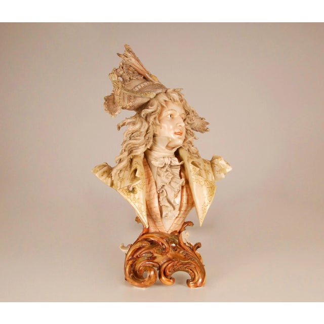 Art Nouveau Amphora Austria Bust Boy Figurine Polychrome Ceramic Pottery Sculpture For Sale - Image 11 of 13