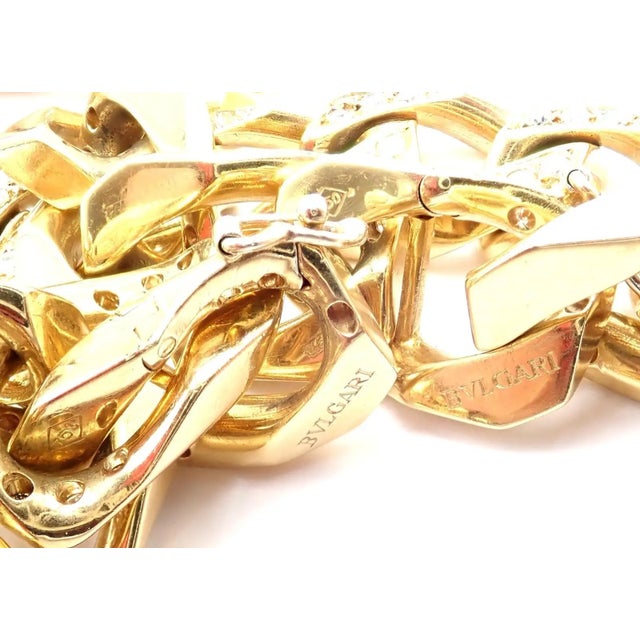 1980s Bvlgari Bulgari Diamond Set of Two Yellow Gold Link Bracelets Necklace For Sale In Philadelphia - Image 6 of 12