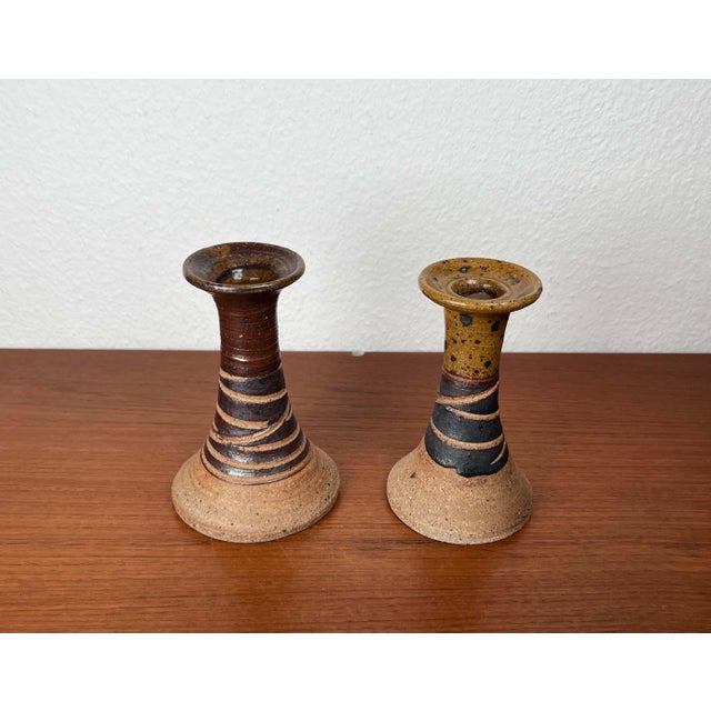 Mid-Century Modern Mid-Century Modern Danish Studio Pottery Candleholders by Tue Poulsen for Tue Keramik, 1960s, Set of 2 For Sale - Image 3 of 18