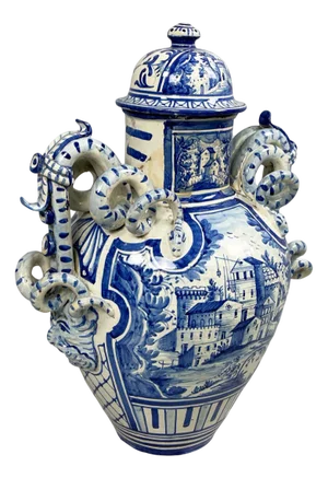 Antique Italian Vase with Lid in Blue and White Majolica, 1715