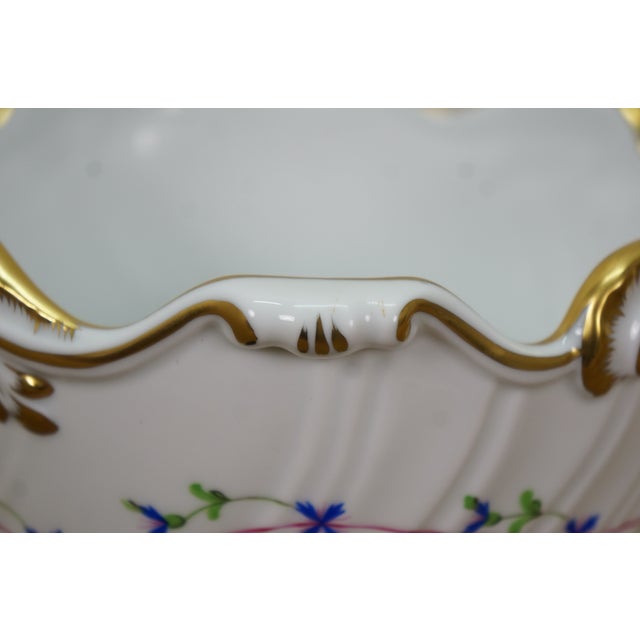 Late 20th Century Herend Blue Garland Ribbed Porcelain Cachepot Vase Bowl Jardiniere Pot 7" For Sale - Image 6 of 12