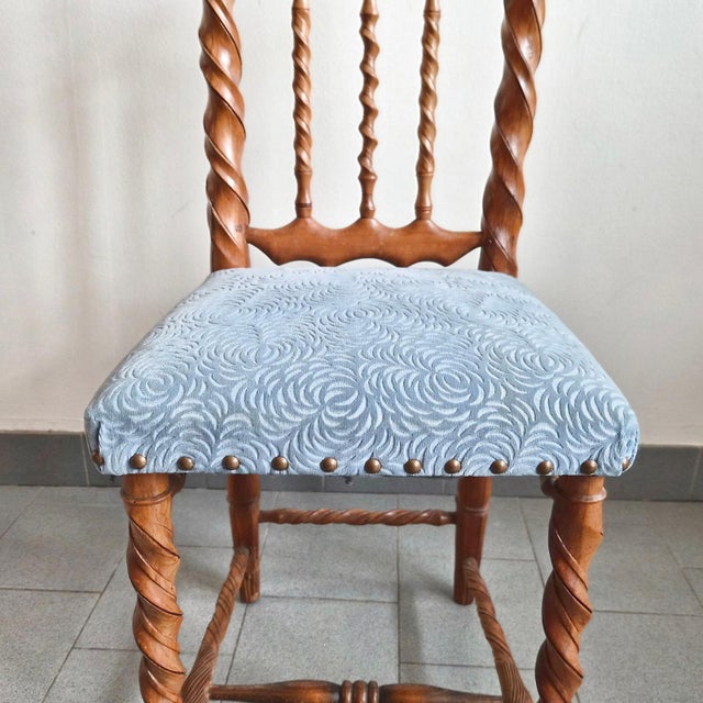 Wood Vintage Chair in Carved Wood and Velvet, 1950s For Sale - Image 7 of 17