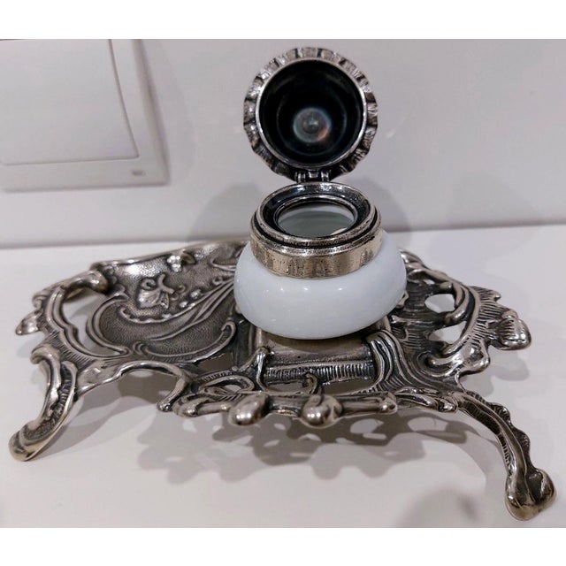 Vintage Inkwell with Silver Plating and Marble, 1920 For Sale - Image 11 of 11