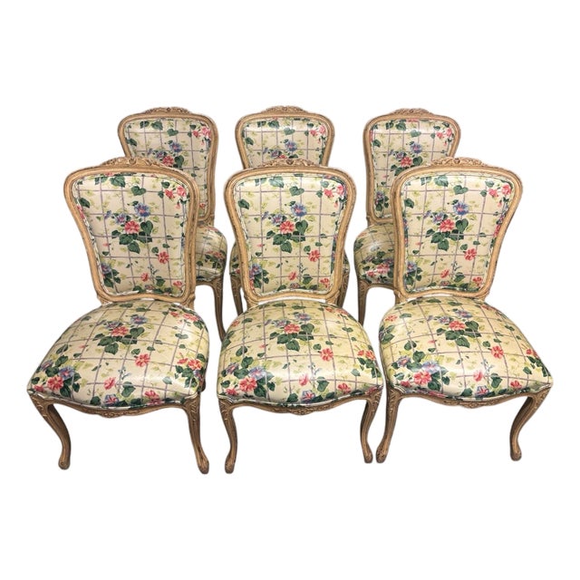 Six French Louis XV Style Laminate Dining Chairs For Sale
