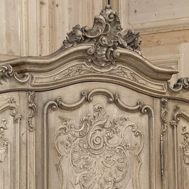 Wood Antique Louis XV Style Stripped Oak Triple Door Armoire For Sale - Image 7 of 18