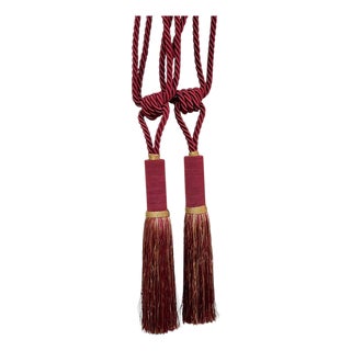 Par Vintage French Passementerie Tassel Drapery Tiebacks Burgundy and Gold For Sale